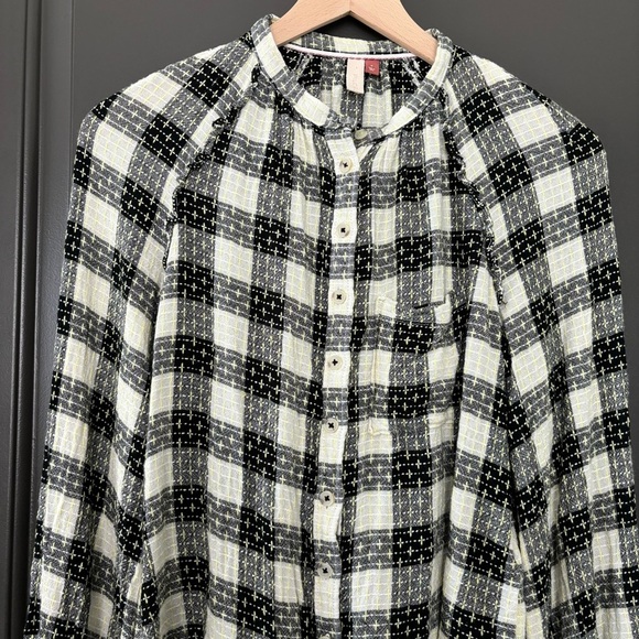 Anthropologie Pilcro Breezy Button Down Black Plaid Buffalo Top Blouse Size S - Picture 7 of 14